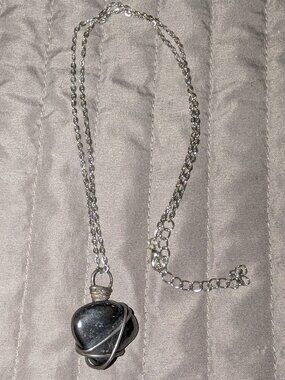 $3 with Bundle ~ Wire Wrapped Hematite Stone Pendant Necklace 6489